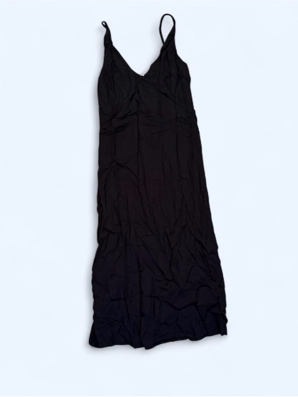 Black Midi Slip Dress with Spaghetti Straps